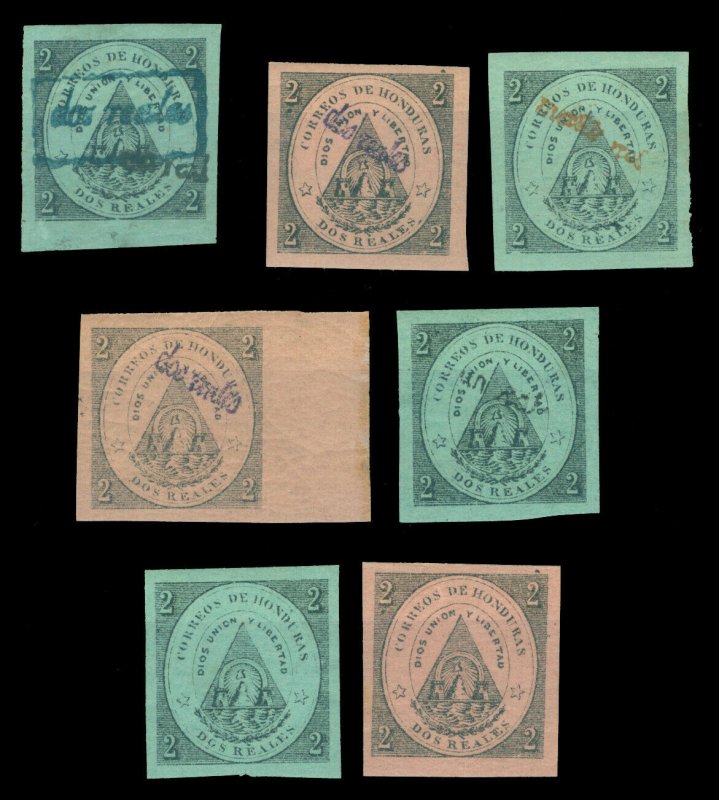 HONDURAS 1865-1877 Coat of Arms Sc# 1-2,5,13,23(2),24 mint MH group of classics 