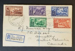 1936 New Zealand British Columbia Canada Registered First Day Air Mail Cover