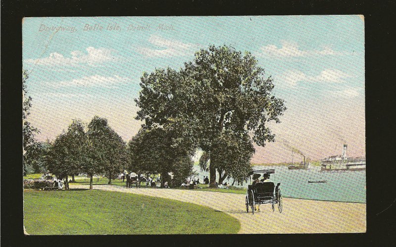 USA 300 on PM Detroit Mich 1908 Belle Isle Detroit Postcard Used