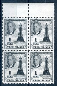 British Virgin Islands 1952 KGVI. Margin block of 4 x 1c black. Mint (NH). SG136