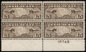 US #C8 VF/XF, block with PLATE NUMBER, mint never hinged, deep rich color, su...