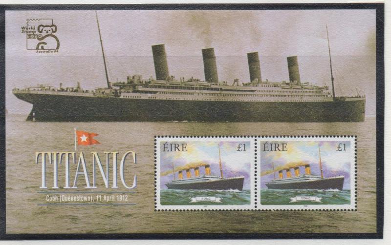 Ireland Sc 1172a 1999 Titanic stamp souvenir sheet mint NH Australia ovpt