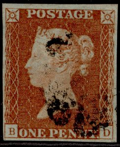 GB QV SG8, 1d red-brown BLACK MX PLATE 20, FINE USED. Cat £60. BD 