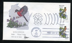 Scott US 2001 Birds & Flowers, Wisconsin Dual St & DC cancel UA Gill Craft