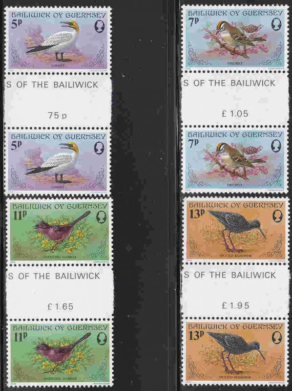 Guernsey #165-68 Gutter Pairs F-VF Mint NH ** Birds