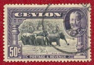 CEYLON Sc 273 VF/USED - 1936 50c Wild Elephants - Well Centered, No Faults