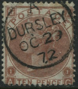 1867 10d brown Plate 1 AG struck by a Dursley Oct 29th 1872 CDS (41)