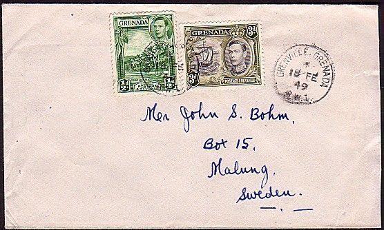 GRENADA 1949 cover to Sweden - GRENVILLE village cds.......................34476