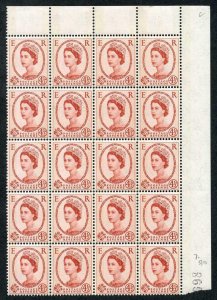 S97c 4 1/2d Chestnut Crowns Wmk U/M Block 20 with Bands applied Photo