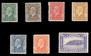 Canada #195-201 Cat$140.95, 1932 1c-13c, lightly hinged