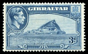 Gibraltar 1938 KGVI 3d light blue (p13½) MLH. SG 125. Sc 111b.