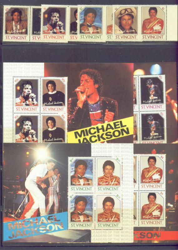 ST.VINCENT  894-901 MNH 1985 ENTERTAINER-JACKSON w SHEETS 4