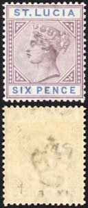 St Lucia SG49 6d Dull Mauve and Blue Die 2 M/M Cat 48 pounds