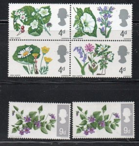 Great Britain Sc 488-493 1966 Flowers stamp set  mint NH