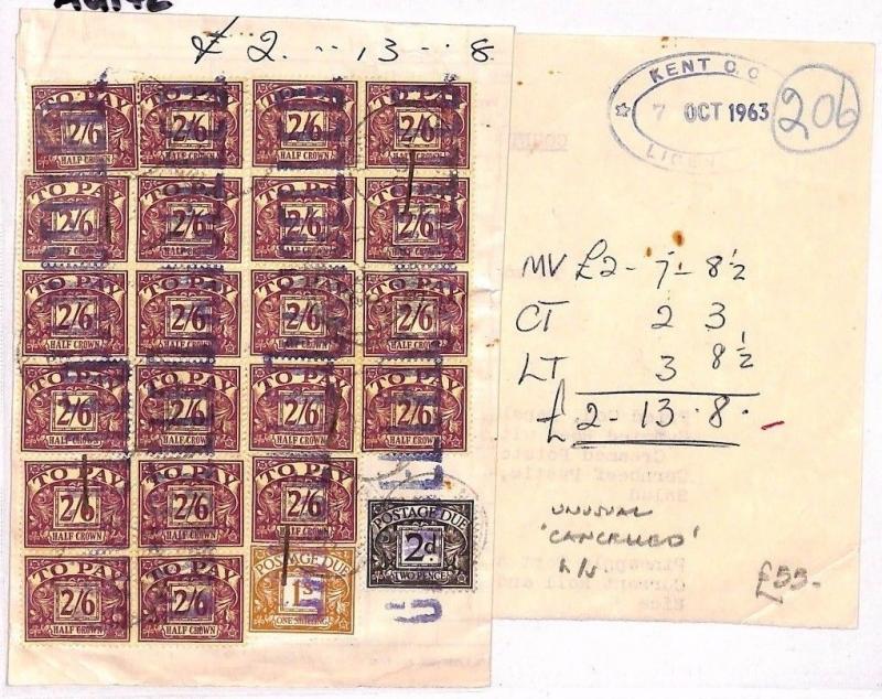 GB POSTAGE DUES *Margate* Kent Unusual HIGH RATE Licences Receipt 1963 AU142