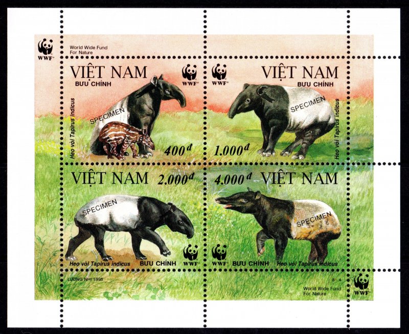 Vietnam 1995 Sc# 2627  WWF Malayan Tapir Souvenir Sheet SPECIMEN MNH