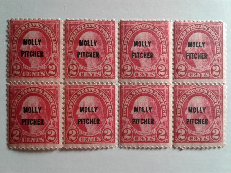 SCOTT # 646 EFO MOLLY PITCHER SMUDGED INK MINT NEVER HINGED BLOCK OF 8 GEMS