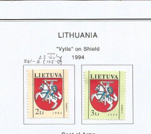 LITHUANIA - 1994 - Vytis on Shield -  Perf 2v Set - M L H