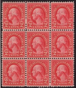 United States Scott #634 block of (9) MINT NH OG. Beautiful condition.