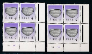 IRELAND 770 MINT NH 4p PLATE BLOCKS 4, INCLUDES 1 EA. DIFF.PAPERS