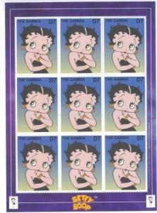 BETTY BOOP Stamps - Full Sheet of 9 Gambia - E68A