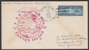 GILBERT & ELLICE IS US PO 1940 first flight cover Canton Is to Honolulu.....Q484