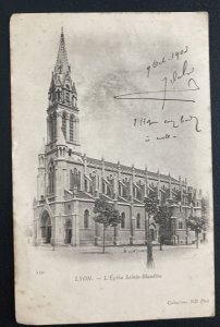 1903 Lyon France RPPC Postcard Cover To Dublin Ireland St Blandine Church