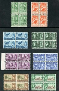 SARAWAK SG204/11 1964-65 Wmk w12 set of 8 in blocks of 4 U/M