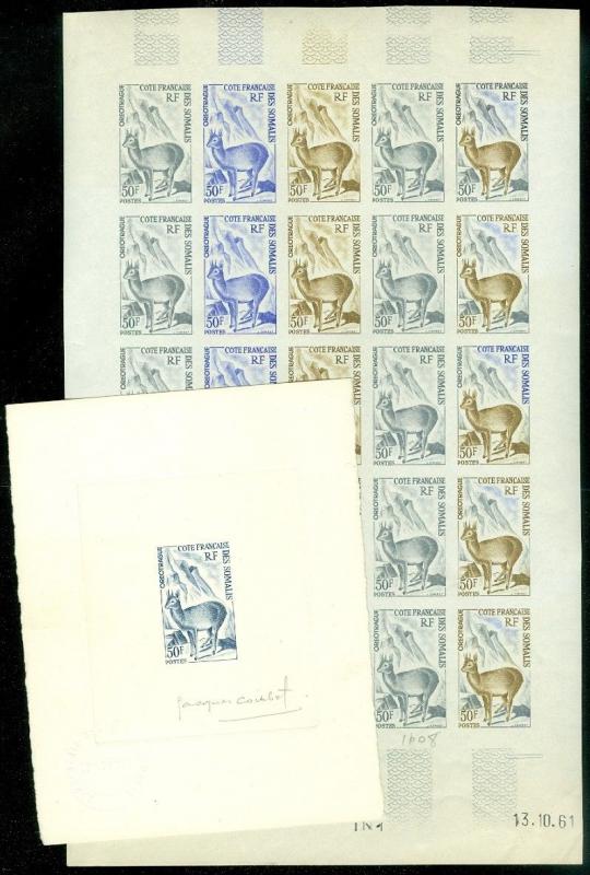 EDW1949SELL : SOMALI COAST 1962 Sc#292 Animals Scarce Trial color full sht of 25