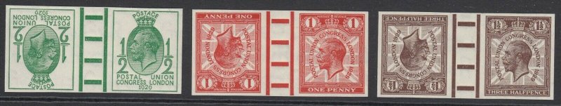 Great Britain 1929 King George V tete-beche Imprimaturs set of 3 watermark...