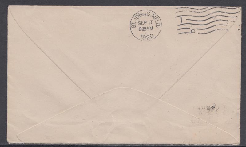 Newfoundland Sc 129 on 1920 cover, PORT REXTON-ST. JOHN'S