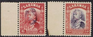 SARAWAK JAPAN OCCUPATION 1942 RAJA REVENUE HANDSTAMP 6C AND 50C MNH **