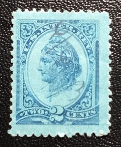 US #R152 Used 1874 Liberty Revenue 2c Stamp Blue Paper / Perf 12 F-VF