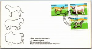 BRASIL - ANIMAL SERIES SET OF 3 CACHET FIRST DAY COVER CANCELLED BRASILIA 1974