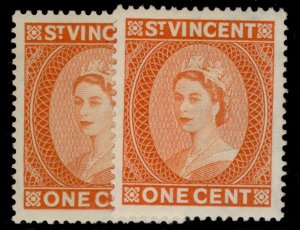 ST. VINCENT QEII SG189 + 189a, 1c SHADE VARIETIES, LH MINT. Cat £11.