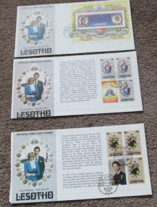 Charles Diana Royal Wedding Lesotho 3 x  FDC 1981 M/S &  Panes