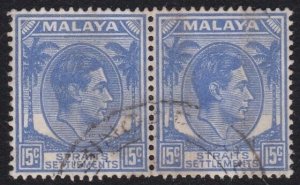 MALAYA STRAITS SETTLEMENTS 1937-41 GVI 15c SG298 fine used pair - scarce...A7575