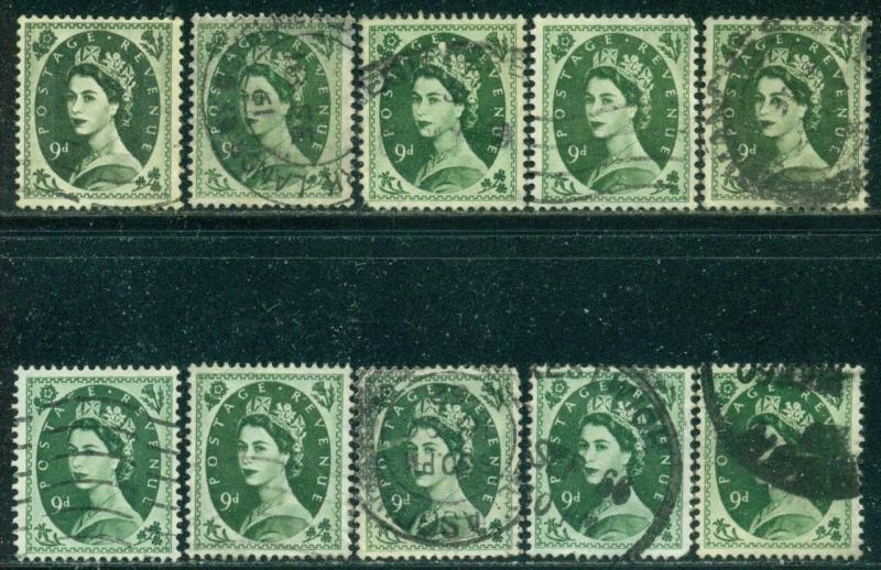 GREAT BRITAIN SG-582, SCOTT # 365, USED, 10 STAMPS, GREAT PRICE!