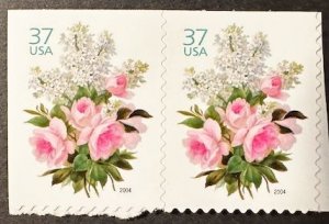 US # 3836 Lilacs and Roses pair 37c 2004 Mint NH