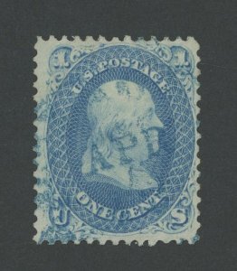 USA 63 - 1 cent Franklin no grill with blue cancel - Fine Used