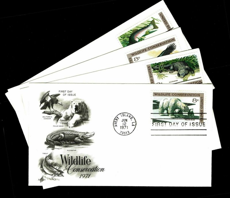 U.S. #1427-30 Wildlife Conservation First Day Covers - Set of 4 Covers (ESP#047)