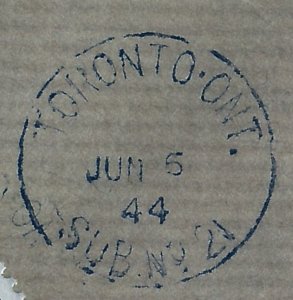 D-DAY USAGE: MARKS STAMP Co Toronto to US 10c Parliment #257 USED Jun 6th 1944