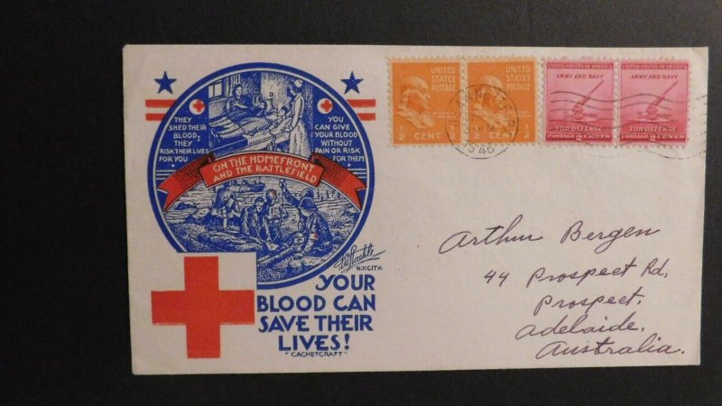1946 Cover Jeanette Pennsylvania USA to Adelaide Australia Patriotic Give Blood