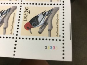 3032  Red-headed Woodpecker.  MNH 2 cent sheet of 100.  Plate Number 33333. 1996