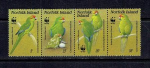 NORFOLK ISLAND - 1987 WWF GREEN PARROT STRIP - SCOTT 421 - MNH