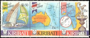 Kiribati #484, Complete Set, Strip of 3, 1986, Sports, Never Hinged