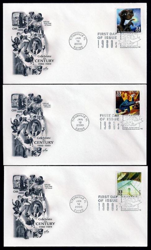 UNITED STATES FDCs (15) 32¢ Celebrate Century 1980s Artcraft