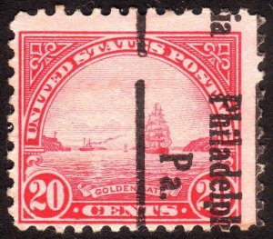 1923, US 20c, Golden Gate, Used, Philadelphia precancel, Sc 567