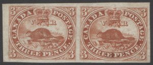 SG 8 Colony of Canada 1852-57. 3d brown-red horizontal pair. Fresh mint...
