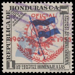 HONDURAS 1953 AIRMAIL STAMP. SCOTT: CO60. USED. OVERPRINTED. # 1